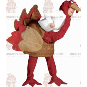 Rood en bruin struisvogel BIGGYMONKEY™ mascottekostuum met
