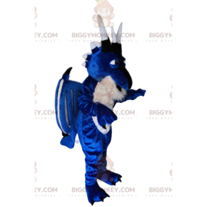 Disfraz de mascota dragón azul y blanco BIGGYMONKEY™. traje de