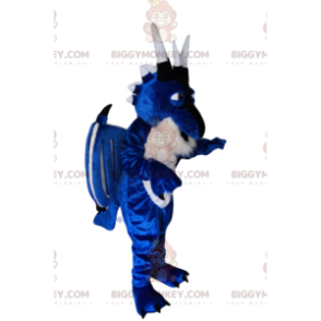 Costume da mascotte BIGGYMONKEY™ drago blu e bianco. costume da
