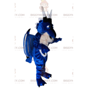 Disfraz de mascota dragón azul y blanco BIGGYMONKEY™. traje de