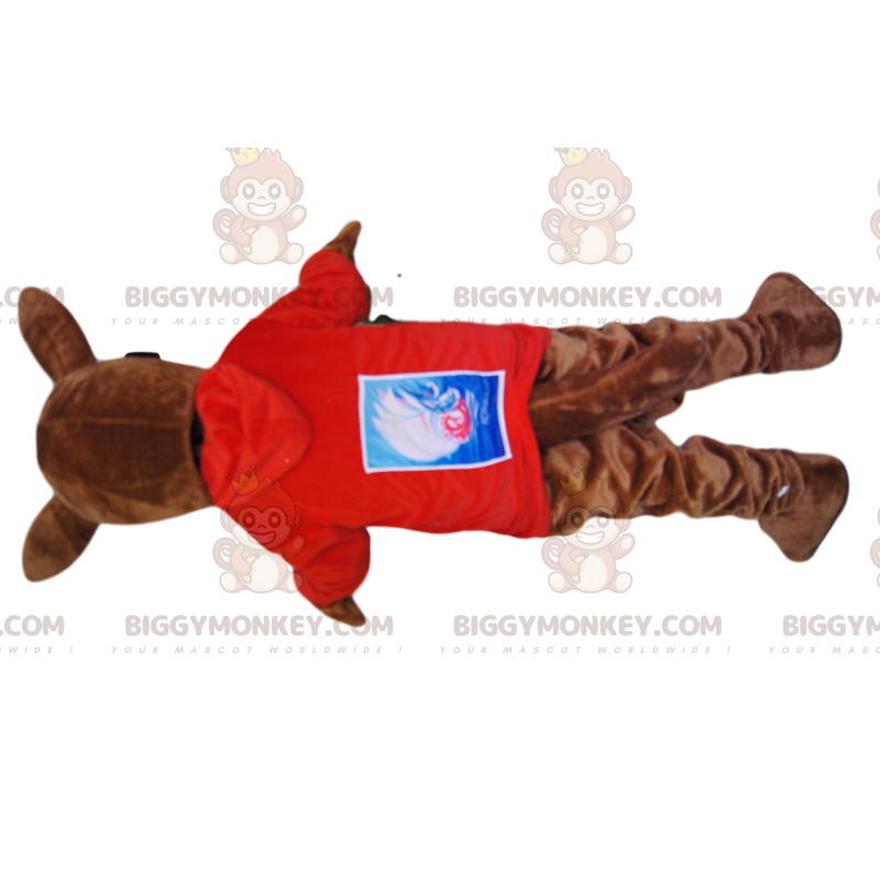 Brun känguru i röd Jersey BIGGYMONKEY™ maskotdräkt -