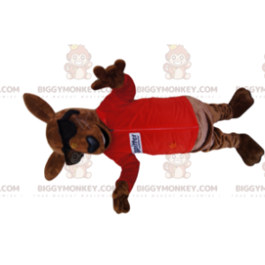 Braunes Känguru im BIGGYMONKEY™-Maskottchenkostüm aus rotem