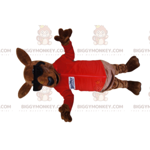 Bruine kangoeroe in rode jersey BIGGYMONKEY™ mascottekostuum -