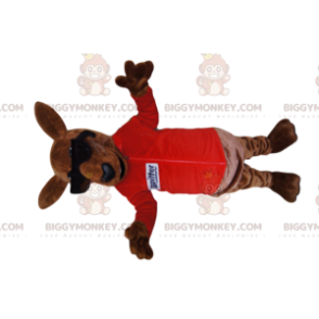 Ruskea kenguru punaisessa Jerseyssä BIGGYMONKEY™ maskottiasu -