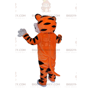 Traje de mascote de tigre BIGGYMONKEY™ muito entusiasmado.