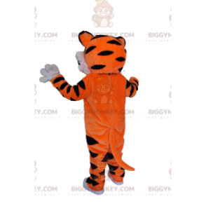 Zeer enthousiast Tiger BIGGYMONKEY™ mascottekostuum. tijgerpak