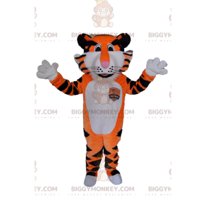 Zeer enthousiast Tiger BIGGYMONKEY™ mascottekostuum. tijgerpak