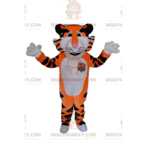 Mycket entusiastisk Tiger BIGGYMONKEY™ maskotdräkt. tigerdräkt