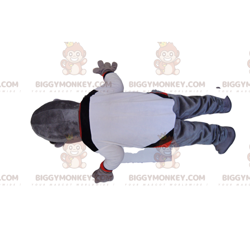 Disfraz de mascota BIGGYMONKEY™ de mono gris con jersey blanco.