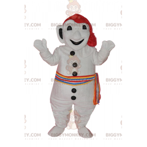 BIGGYMONKEY™ valkoinen lumiukon maskottiasu, jossa värikäs
