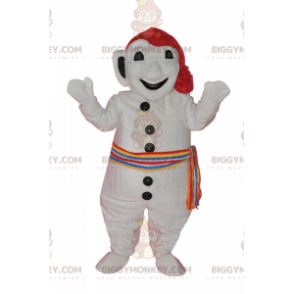 BIGGYMONKEY™ valkoinen lumiukon maskottiasu, jossa värikäs