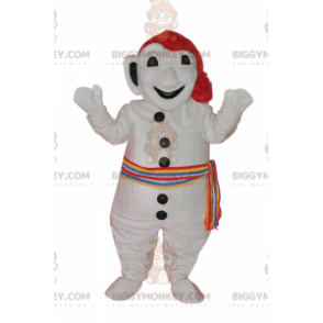 BIGGYMONKEY™ White Snowman Mascot Costume with Colorful Scarf