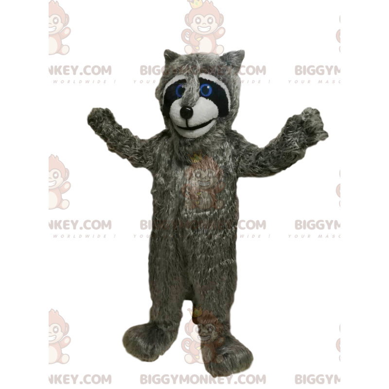 Traje de mascote BIGGYMONKEY™ de guaxinim cinza com lindos