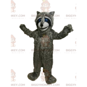 BIGGYMONKEY™ Mascot Costume of Gray Raccoon with Beautiful Blue