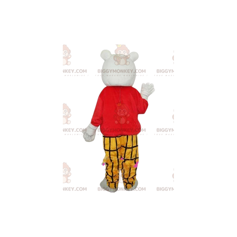 Eisbär BIGGYMONKEY™ Maskottchenkostüm mit gelb kariertem Outfit