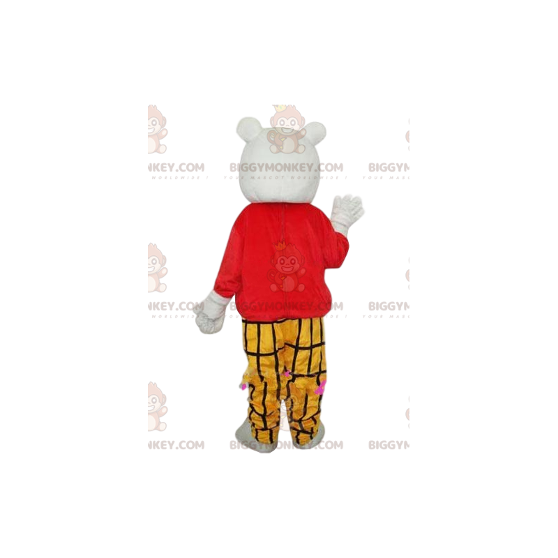 Traje de mascote de urso polar BIGGYMONKEY™ com roupa xadrez