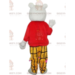 Traje de mascote de urso polar BIGGYMONKEY™ com roupa xadrez