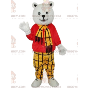 Traje de mascote de urso polar BIGGYMONKEY™ com roupa xadrez