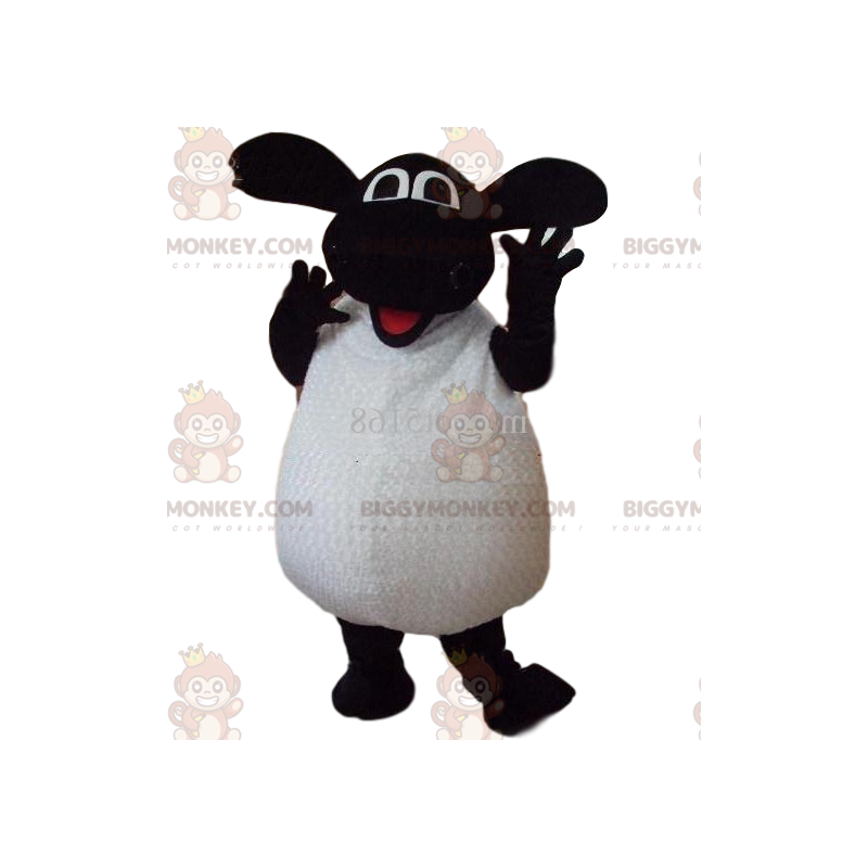 Velmi nadšený kostým maskota bílé a černé ovce BIGGYMONKEY™. –