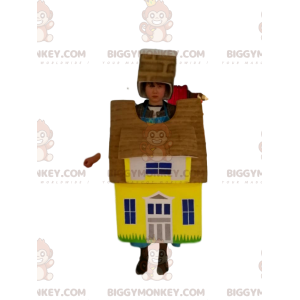 Fato de mascote BIGGYMONKEY™ da casa amarela e castanha.