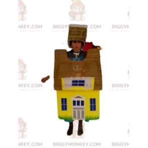 Costume de mascotte BIGGYMONKEY™ de maison jaune et marron.