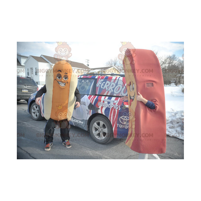 Valkoinen ja oranssi Giant Hot Dog BIGGYMONKEY™ maskottiasu -