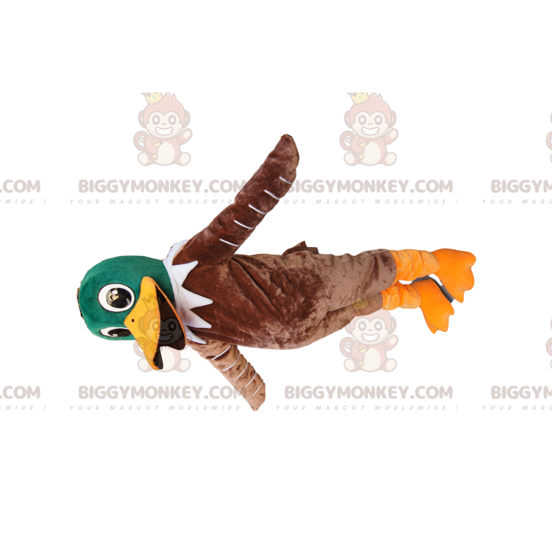 Very happy green and brown duck BIGGYMONKEY™ mascot costume.