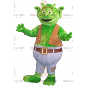 Big Green Dragon BIGGYMONKEY™ maskotkostume med hvidt og brunt