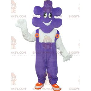 Puzzelstukje BIGGYMONKEY™ mascottekostuum met paarse overall -