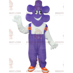 Puzzle Piece BIGGYMONKEY™ Mascot Costume with Purple Overalls -