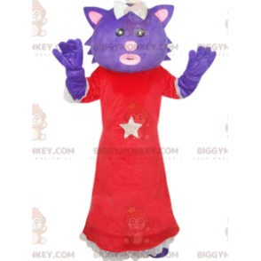 BIGGYMONKEY™ costume mascotte del gatto viola con vestito