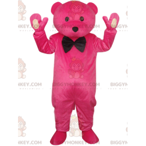 Costume de mascotte BIGGYMONKEY™ d'ours fushia avec un nœud