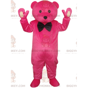 Disfraz de mascota de oso fucsia BIGGYMONKEY™ con pajarita