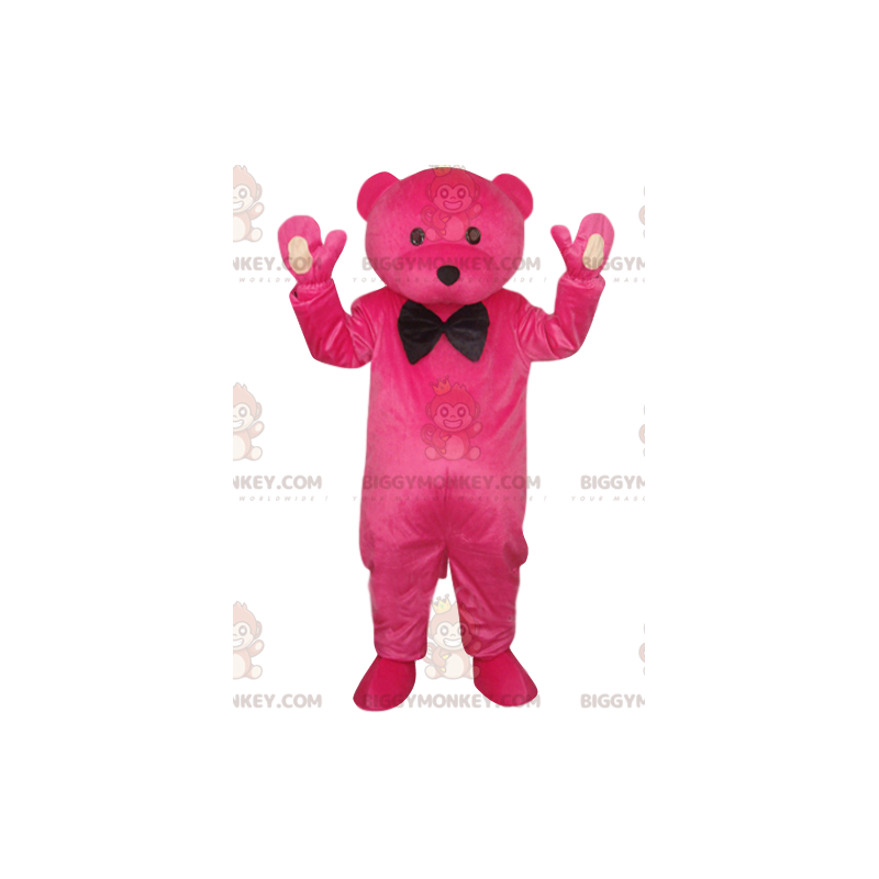 Disfraz de mascota de oso fucsia BIGGYMONKEY™ con pajarita