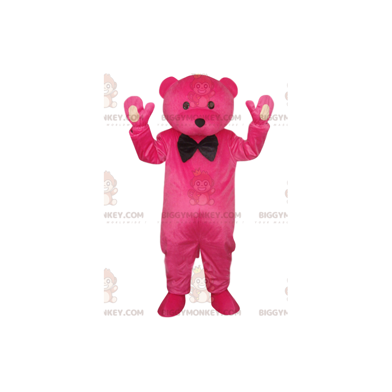 Fuchsia Bear BIGGYMONKEY™ Mascot Costume with Black Bow Tie -