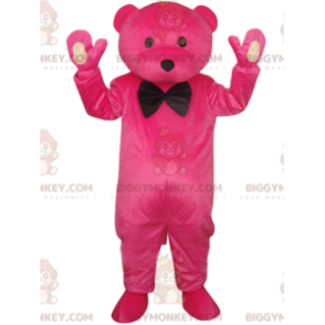 Fuchsia Bear BIGGYMONKEY™ Mascot Costume with Black Bow Tie -