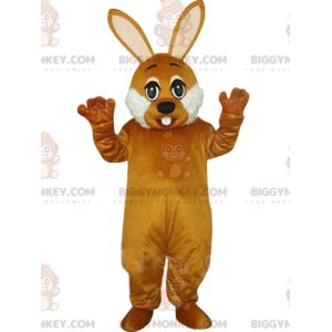 Meget sød brun og hvid kanin BIGGYMONKEY™ maskot kostume. kanin
