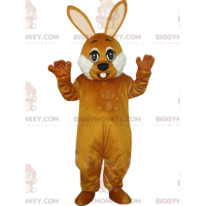 Costume de mascotte BIGGYMONKEY™ de lapin marron et blanc très