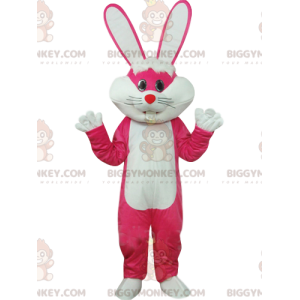 BIGGYMONKEY™ costume mascotte di fucsia e coniglietto bianco
