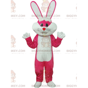 Costume de mascotte BIGGYMONKEY™ de lapin fushia et blanc avec