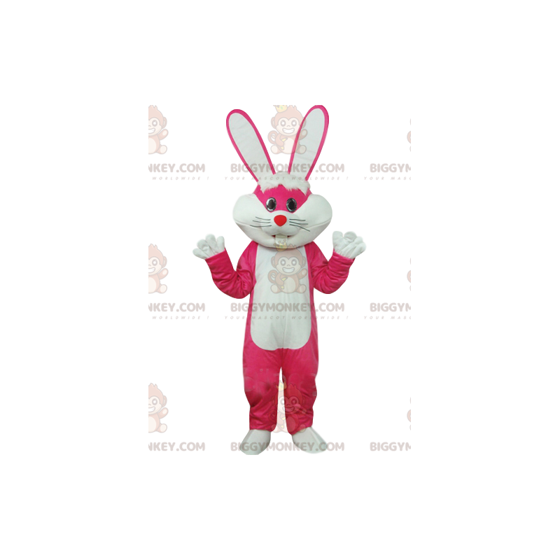 BIGGYMONKEY™ costume mascotte di fucsia e coniglietto bianco