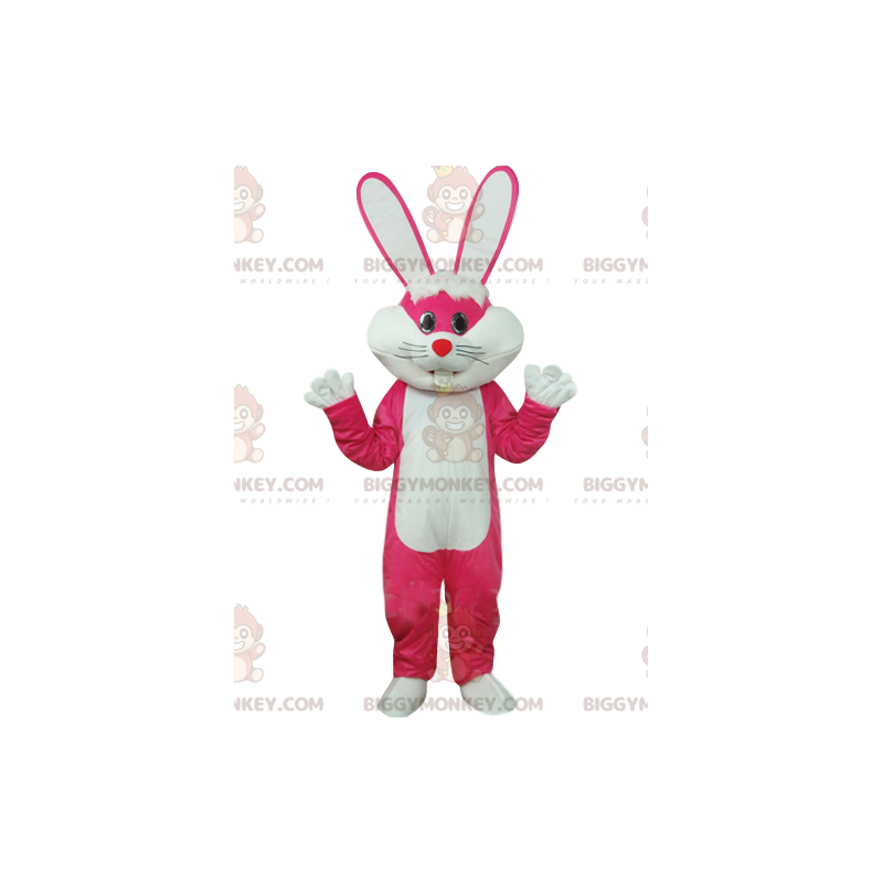 Costume de mascotte BIGGYMONKEY™ de lapin fushia et blanc avec