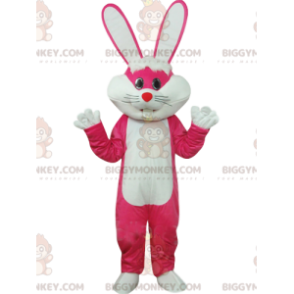 ¡Disfraz de mascota BIGGYMONKEY™ de conejito fucsia y blanco