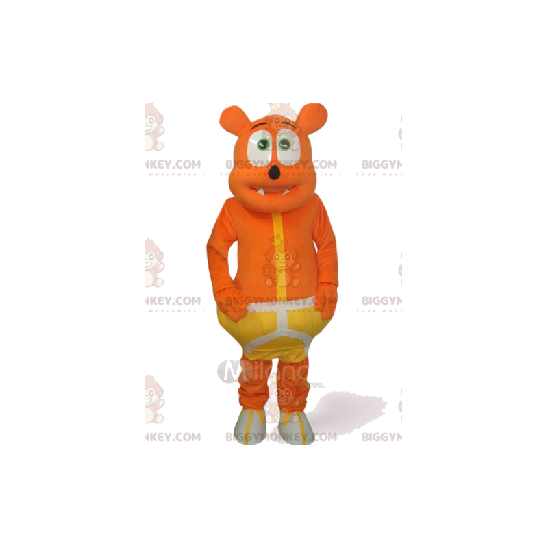 Legrační kostým oranžový medvěd BIGGYMONKEY™ maskot se žlutým