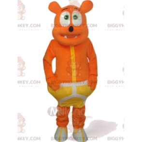 Funny Orange Bear BIGGYMONKEY™ Mascot Costume With Yellow Suit