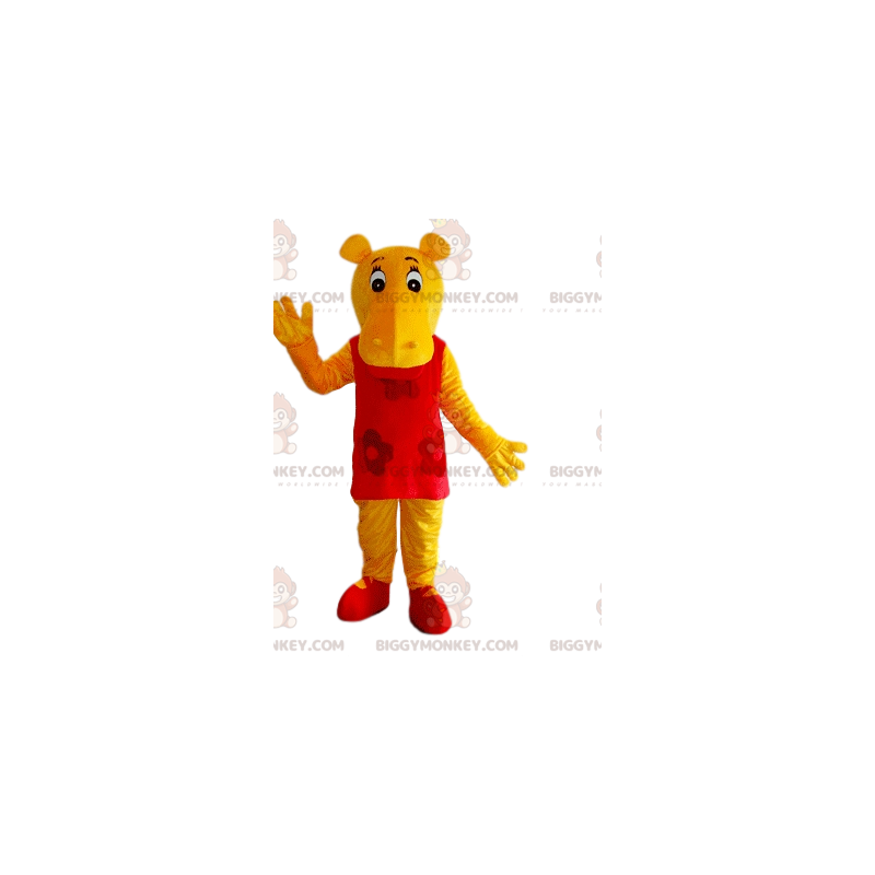 Costume de mascotte BIGGYMONKEY™ d'hyppopotame jaune avec une