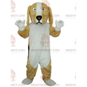Beige och vit hund BIGGYMONKEY™ maskotdräkt. hunddräkt -