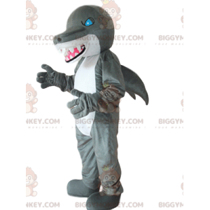 BIGGYMONKEY™ costume da mascotte di squalo grigio e bianco, con