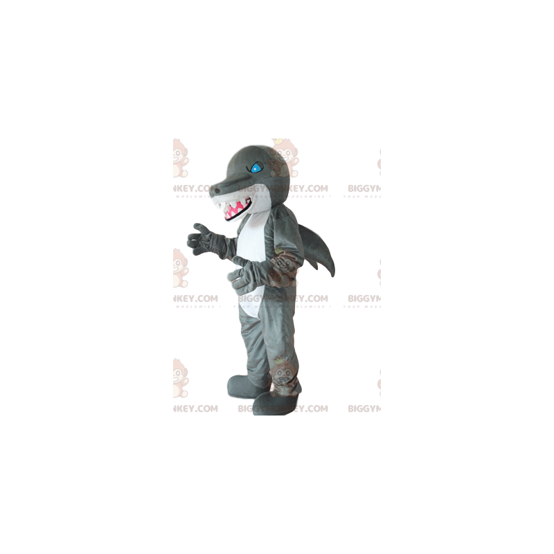 BIGGYMONKEY™ mascot costume of gray and white shark, with big