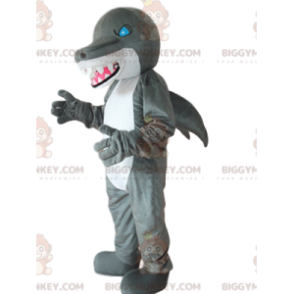 BIGGYMONKEY™ costume da mascotte di squalo grigio e bianco, con